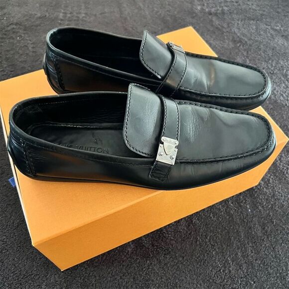 Louis Vuitton Men\'s Black Leather Loafers Size 10.5 Slip-On Casual Shoes main image 6